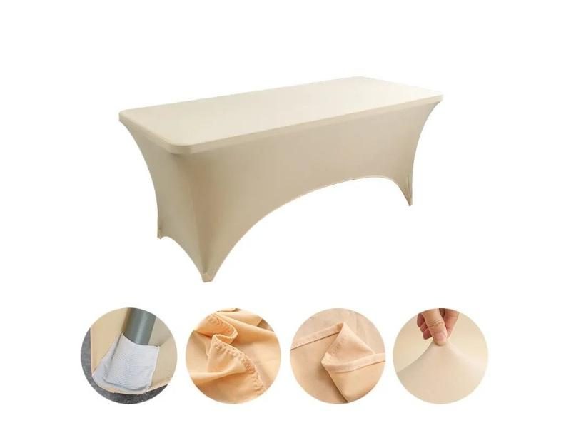 4FT6FT8FT Stretch Table Cover White Tablecloth For Meeting Wedding Banquet Carousel 1