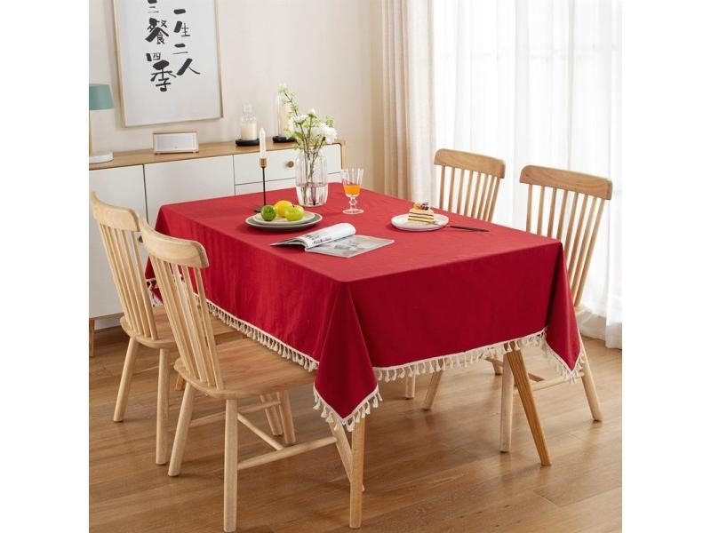Tassels Stitching Tablecloth Cotton Fabric Table Cloth Washable For Wedding Carousel 1