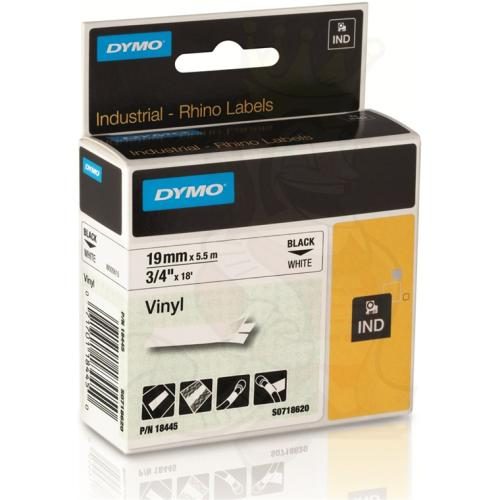 Dymo 18445 Rhino Vinyl Black on White 19mm [18445] Carousel 1