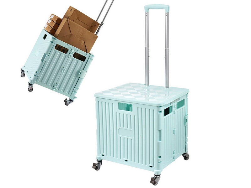 65L Foldable Utility Cart with Lid 360 Degree Wheel Portable Rolling Crate Green Carousel 1
