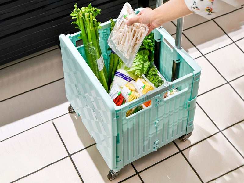 65L Foldable Utility Cart with Lid 360 Degree Wheel Portable Rolling Crate Green Carousel 7