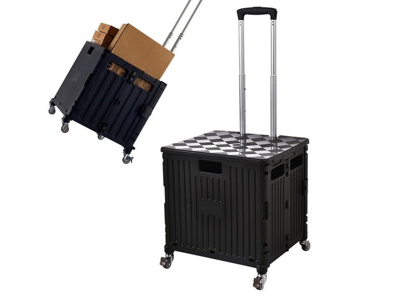 65L Foldable Utility Cart with Lid 360 Degree Wheel Portable Rolling Crate Black Carousel 1