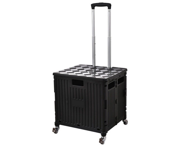 65L Foldable Utility Cart with Lid 360 Degree Wheel Portable Rolling Crate Black Carousel 2