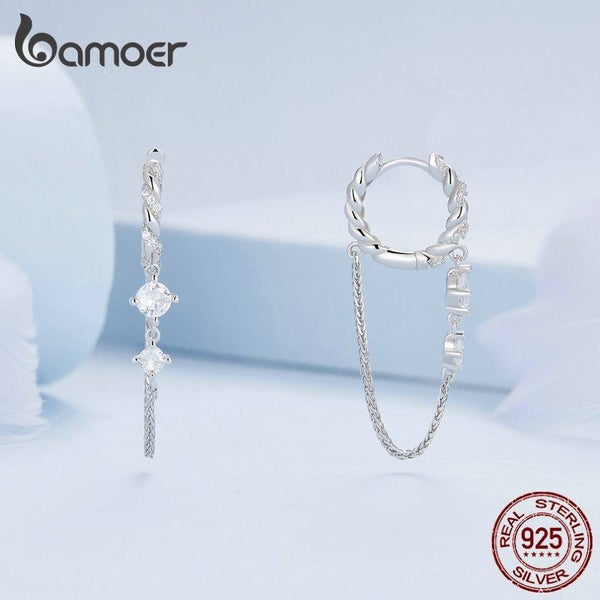 925 Sterling Silver Exquisite Zircon Ear Buckles Tassel Drop Earrings for Women Carousel 2