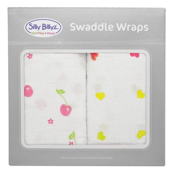 SILLY BILLYZ MUSLIN SWADDLE WRAP 2PK CHERRY DELIGHT Carousel 1