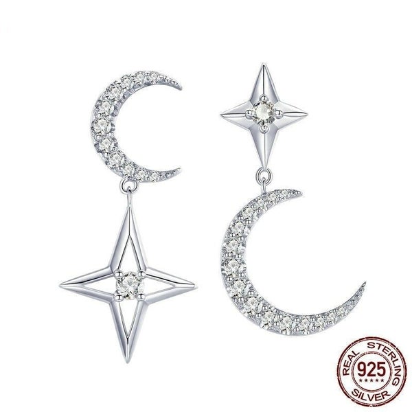 925 Sterling Silver Moon & Star Dangle Earrings for Women Carousel 1