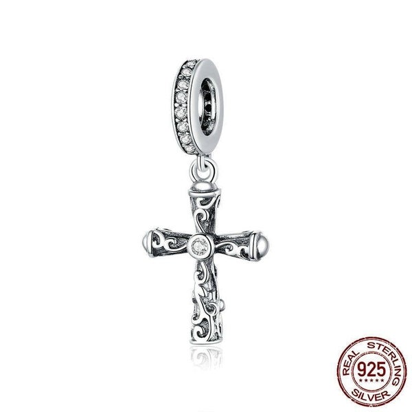 925 Sterling Silver Cross Pendant Charm For Snake Bracelet Or Neckalce Diy Br... Carousel 1