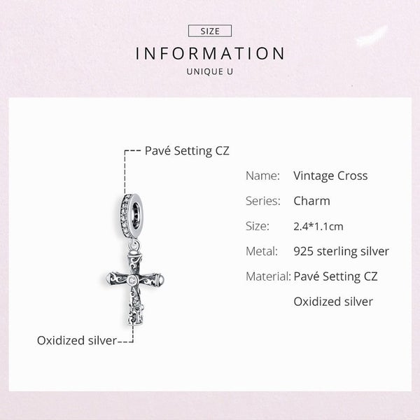 925 Sterling Silver Cross Pendant Charm For Snake Bracelet Or Neckalce Diy Br... Carousel 5