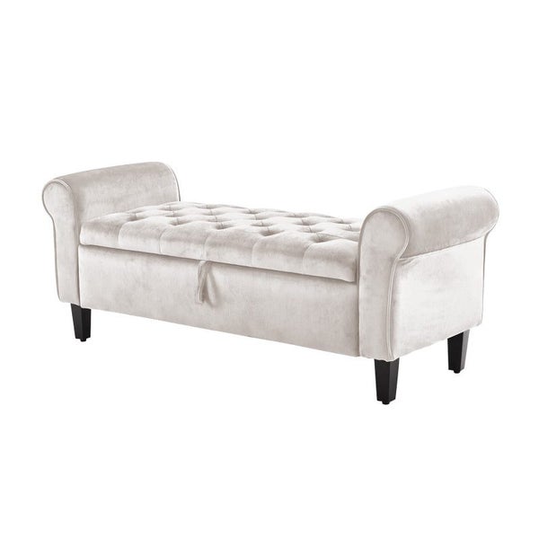 Storage Stool Arm Bench Seat 132Cm Velvet Beige Ottomans Footstools & Poufs Carousel 1