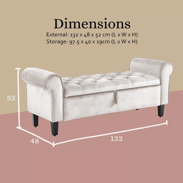 Storage Stool Arm Bench Seat 132Cm Velvet Beige Ottomans Footstools & Poufs Carousel 2
