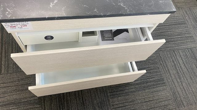 BROOKFIELD 750 WALL HUNG 2 DRAW VANITY IN ALASKAN WITH GALAXIA SLAB TOP Carousel 2