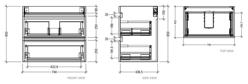 BROOKFIELD 750 WALL HUNG 2 DRAW VANITY IN ALASKAN WITH GALAXIA SLAB TOP Carousel 4