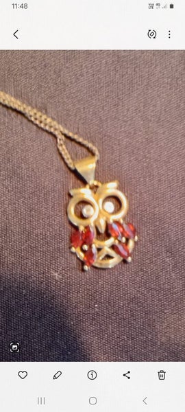 Garnet & Diamond Owl necklace Carousel 1