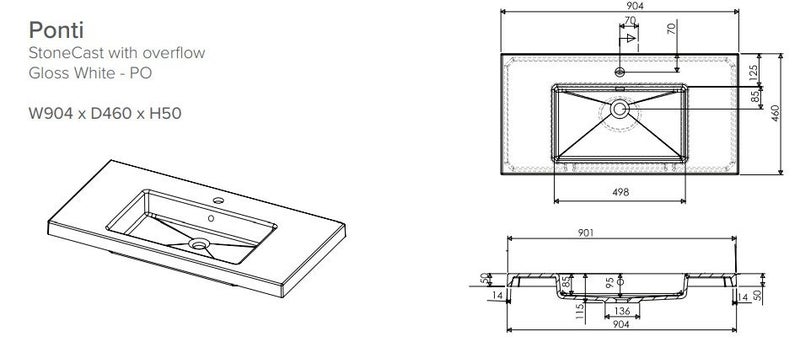 900 CITI WALL HUNG SINGLE BASIN 2 DRAW VANITY IN GLOSS WHITE Carousel 6
