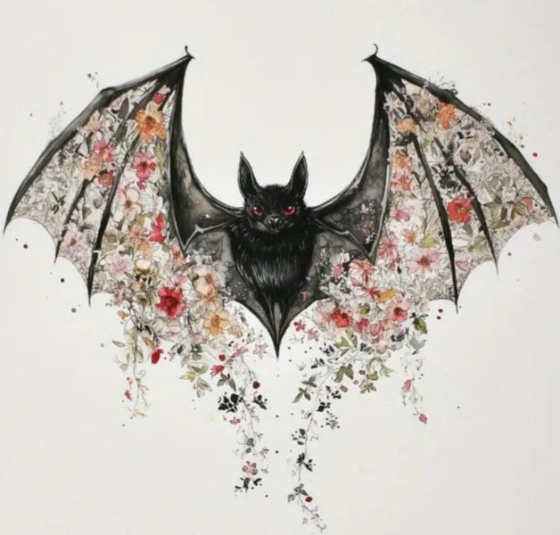 Black Bat with Flowers Iron On Transfer Carousel 1