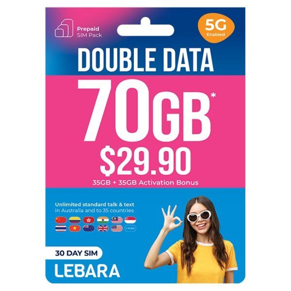 LEBARA $29.90 Australia E-sim card PAYG Prepaid eSIM Starter Carousel 1
