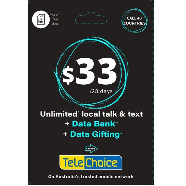Telechoice $33 Prepaid SIM Plan - 38GB/ 28 Days Carousel 1