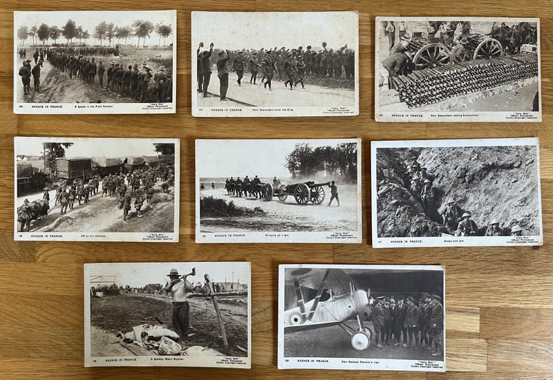 8 x Vintage, Anzacs in France, Daily Mail Official War Pictures Postcards Carousel 1