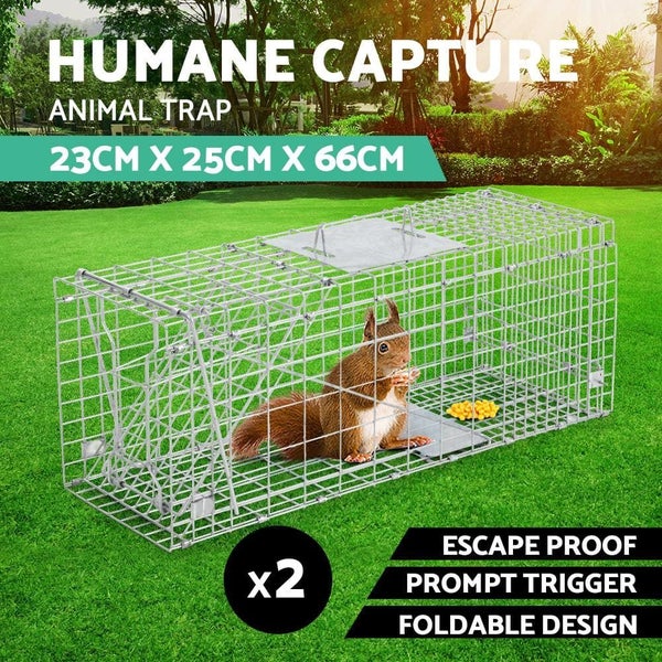 Goslash Picks Set of 2 Humane Animal Trap Cage 66 x 23 x 25cm - Silver Carousel 1