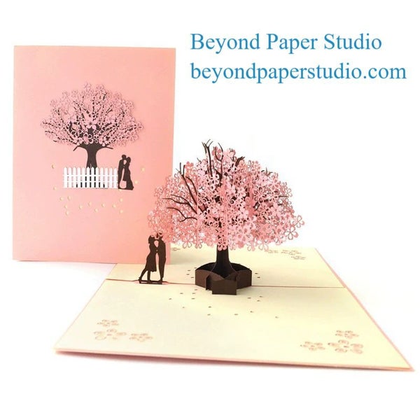 3D Pop-up Greeting Card - Romantic Cherry Blossom Tree Carousel 1