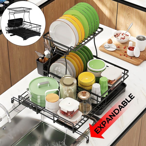 2 Tiers Expandable Dish Drying Rack Carousel 1