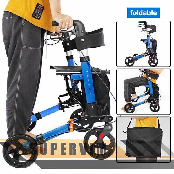 Foldable Rollator Walking Frame Mobility Walker Wheels Aid Elderly Disability Carousel 1
