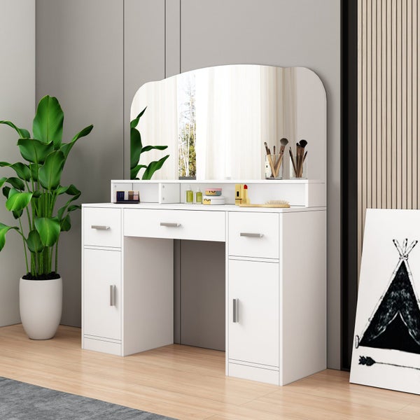 Dressing Table Vanity Mirror Dresser Makeup Desk With 3 Drawers Storage Bedroom Carousel 1