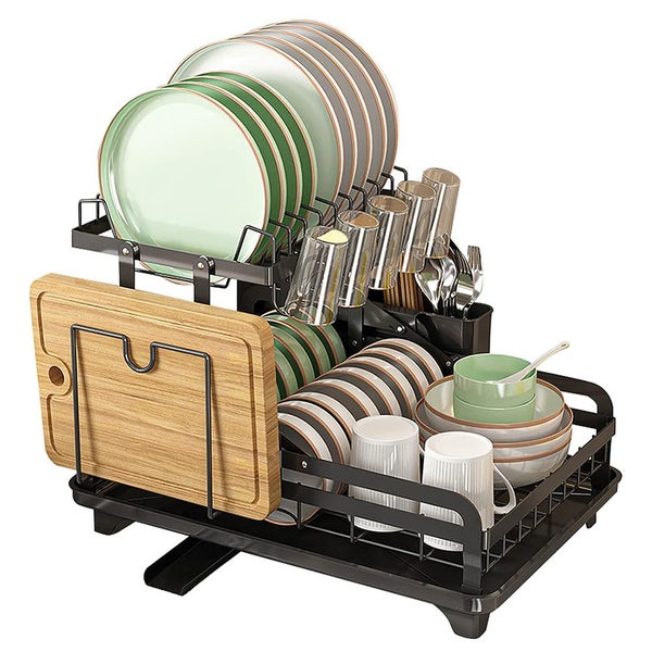 2-Tier Foldable Kitchen Organiser Dish Bowl Drying Rack Carousel 2