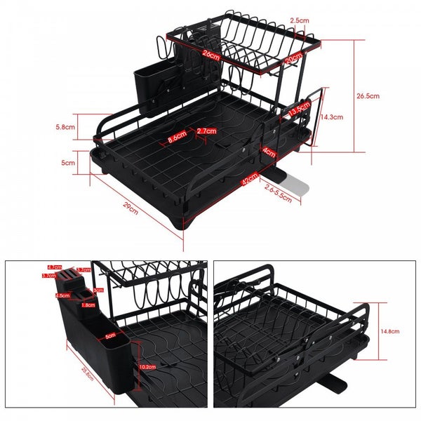 2-Tier Foldable Kitchen Organiser Dish Bowl Drying Rack Carousel 14