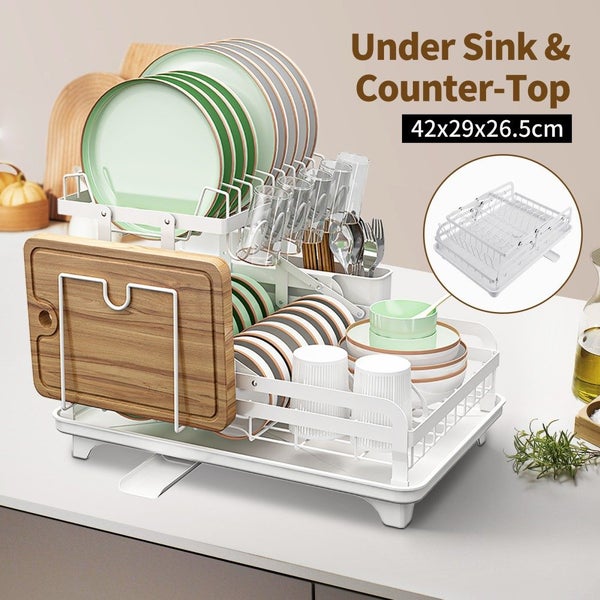 2 Tier Foldable Dish Drying Rack Kitchen Storage Carousel 1