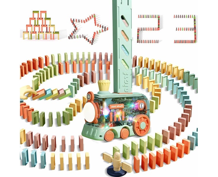 200 PCS Automatic Dominoes Train Set,Fun and Colorful Train with Lighting S Carousel 1