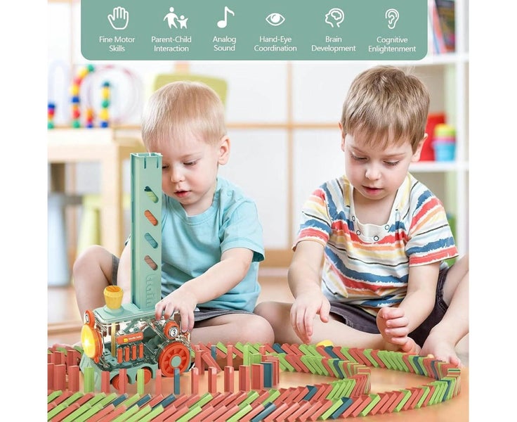 200 PCS Automatic Dominoes Train Set,Fun and Colorful Train with Lighting S Carousel 2