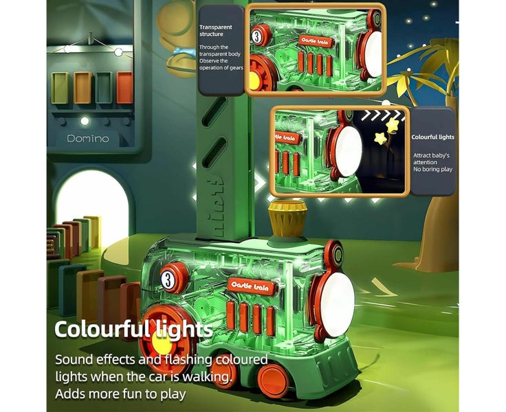 200 PCS Automatic Dominoes Train Set,Fun and Colorful Train with Lighting S Carousel 6