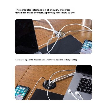 5In1 Table Hole Embedded USB3.0 Docking Station with 2 USB SD/TF TypeC Port Carousel 5