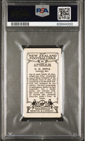 GEORGE NEPIA, 1928 W.D. & H.O. Wills New Zealand Footballers, PSA 2, Pop 1 Carousel 2