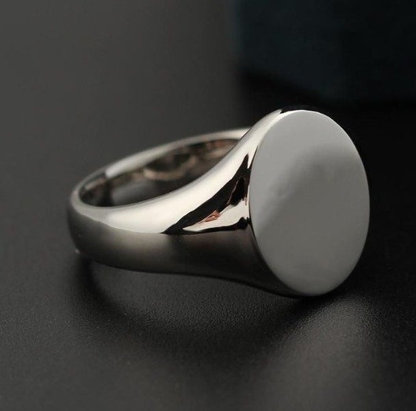 Men's Titanium Oval Signet Ring in Polished Silver - SALE! Carousel 2