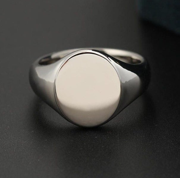 Men's Titanium Oval Signet Ring in Polished Silver - SALE! Carousel 3