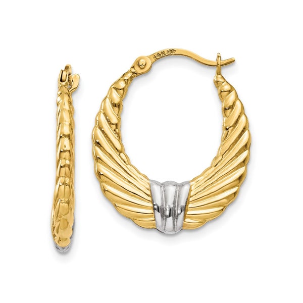 14k Yellow Gold and Rhodium Designer Hoop Earrings, 20mm Carousel 1