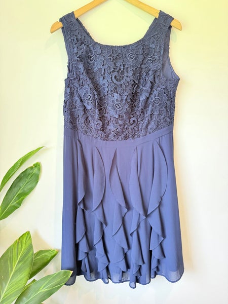 Review Size 16 Navy Lace & Ruffle Sleeveless Dress Carousel 1