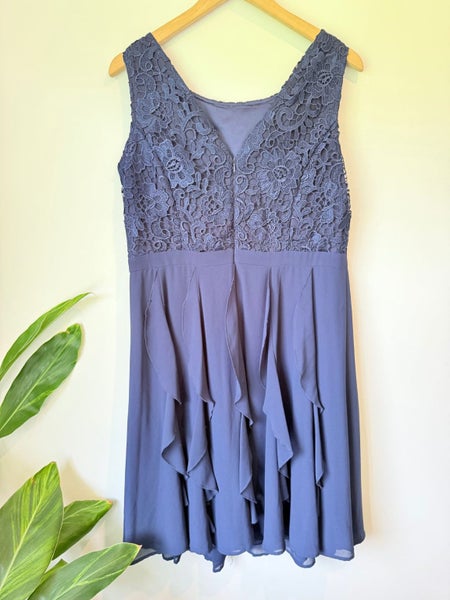 Review Size 16 Navy Lace & Ruffle Sleeveless Dress Carousel 2