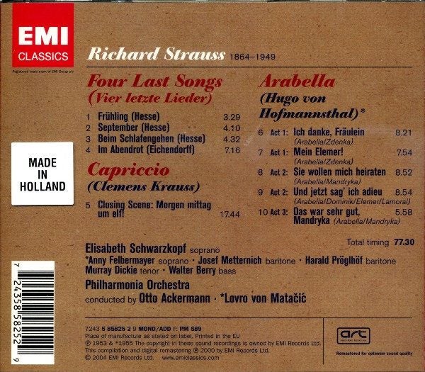 Strauss - Elisabeth Schwarzkopf, Ackermann – Four Last Songs / Arabella Carousel 2