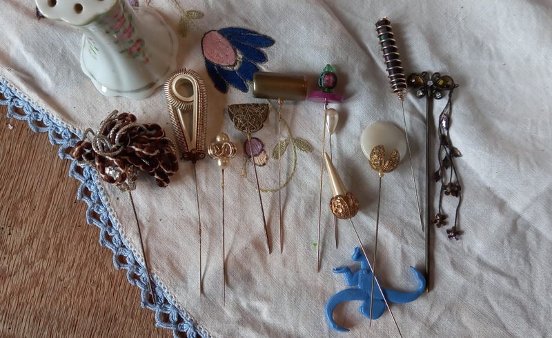 Antique Hat Pin Holder and pins - Carousel 2