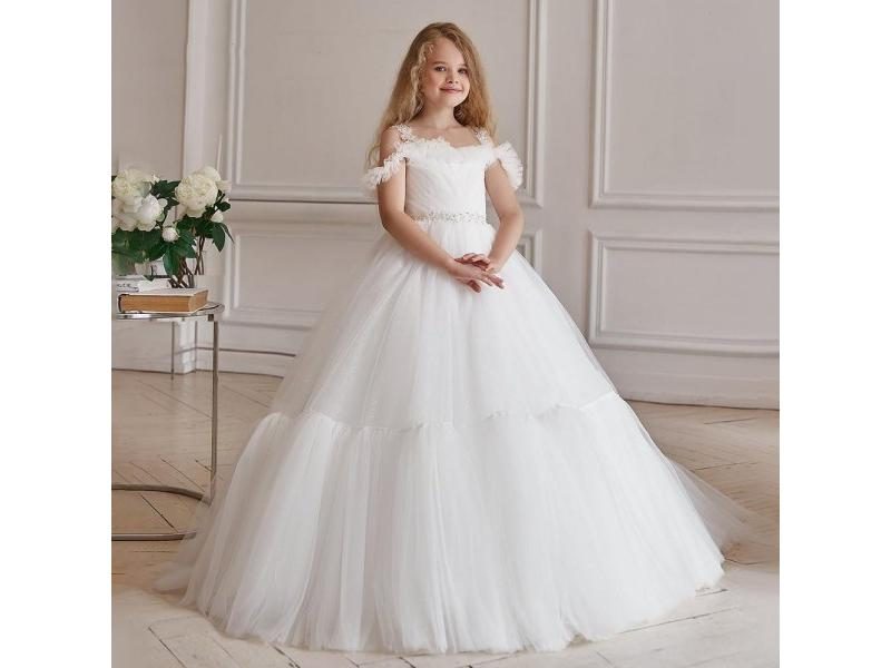 Classic Flower Girls Dresses Wedding Fashion Ruffles Beaded Crystal Sash Carousel 2