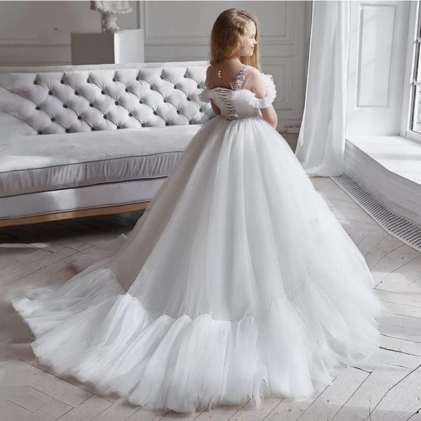 Classic Flower Girls Dresses Wedding Fashion Ruffles Beaded Crystal Sash Carousel 1