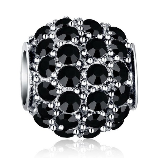 Stunning Silver Black Sparkling Round CZ Charm Carousel 1