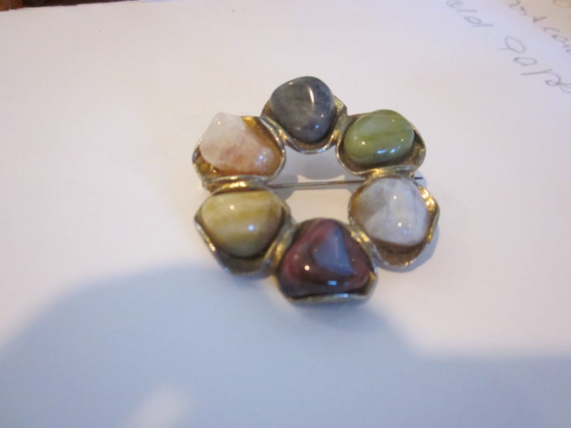 Vintage AGATE SILVER BROOCH Carousel 6