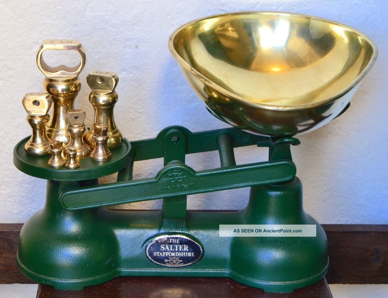 NICE Solid BRASS Vintage Scales Kitchen Scale WEIGHTS SET One Lb - very small! Carousel 7