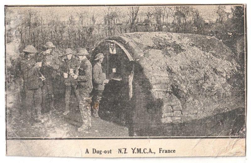 WW1 "A DUG-OUT N.Z. Y.M.C.A. FRANCE". Y.M.C.A. POSTCARD. Carousel 1
