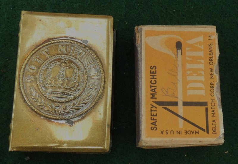 BRASS German WW1 Trench Art Matchbox Holder Imperial German Soldier Belt Buckle Carousel 2