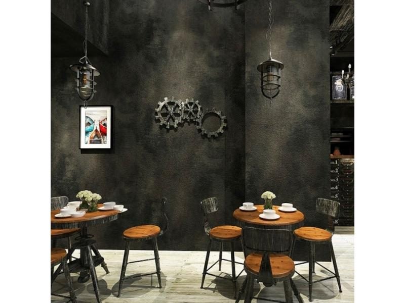 Black Vintage Vinyl Concrete Wall Effect Wallpaper Retro Plain Texture PVC Wall Carousel 2
